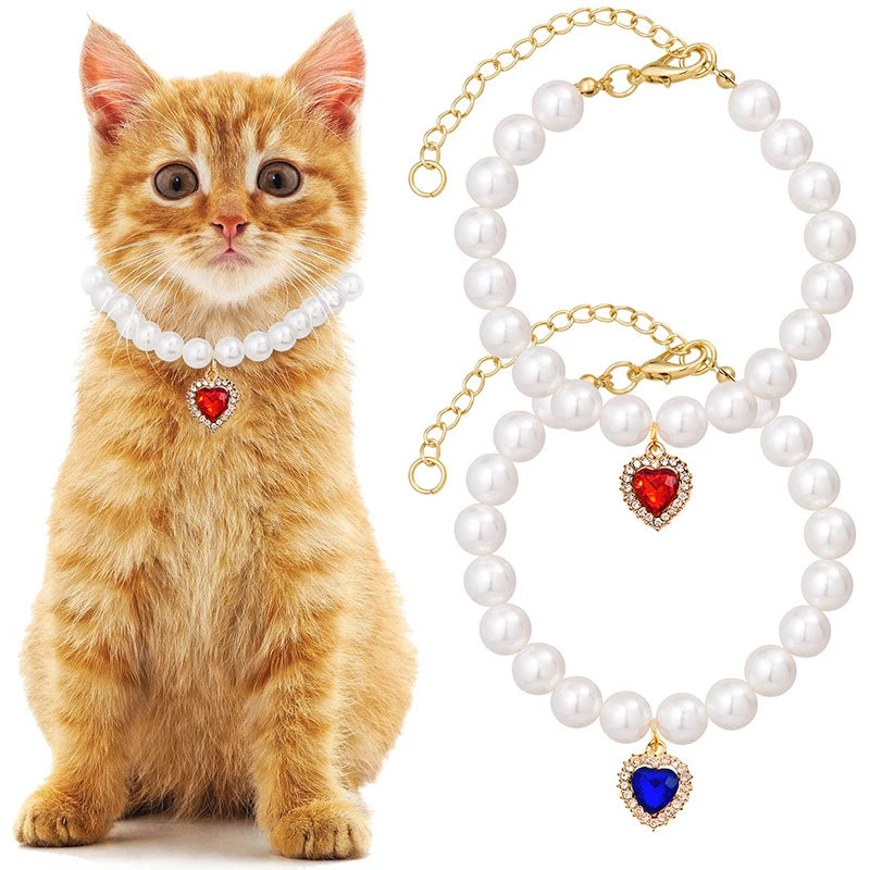 Fashion Pet Dog Pearl Adjustable Collar Exquisite Cat Jewelry Princess Gem Necklace Sweet Puppy Collar Pet Accessories Gifts