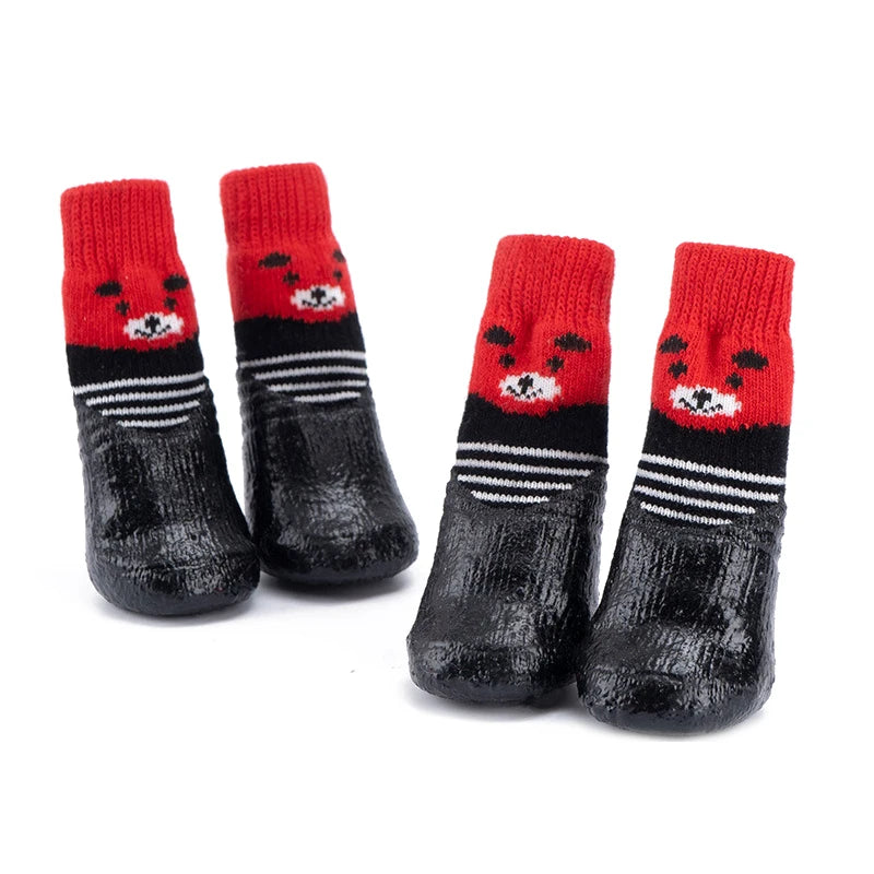 4pcs/set Waterproof Winter Dog Shoes Dog Rubber Cotton Socks Anti-slip Rain Snow Boots Thick Warm For Small Cats Outdoor Boots