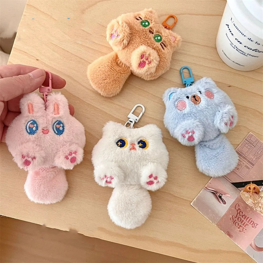 Bag Hanging Soft Cute Cat Plush Keychain Cartoon Stuffed Rabbit Doll Keyring Funny Lovely Animal Pendant with Tail Kids