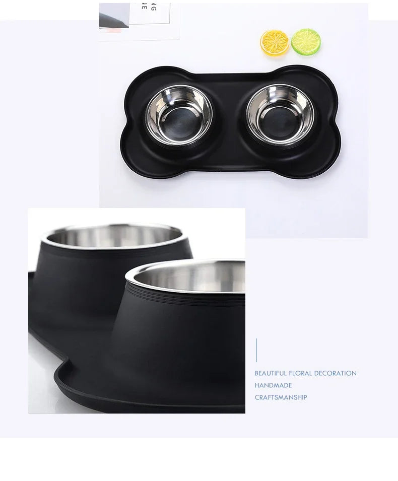 Antislip Double Dog Bowl With Silicone Mat Durable Stainless Steel Water Food Feeder Pet Feeding Drinking Bowls for Dogs Cats