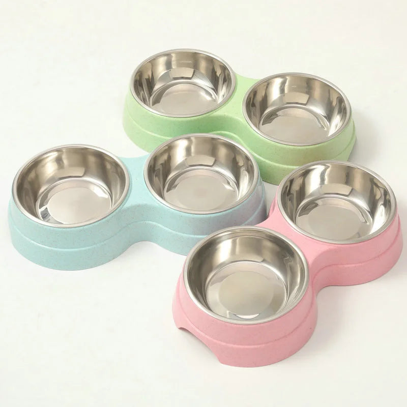 Stainless Steel Double Pet Bowls,Food and Water Feeder,Pet Drinking Feeder,Cat and Puppy Feeding Supplies, Small Dog Accessories