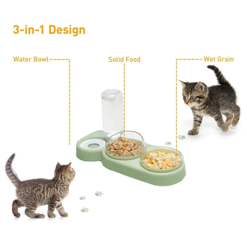 Cat Food Bowl Pet Dog Automatic Feeder With Water Dispenser Drinking For Cat Dog Double Bowl Raised Stand Dish 3 in 1