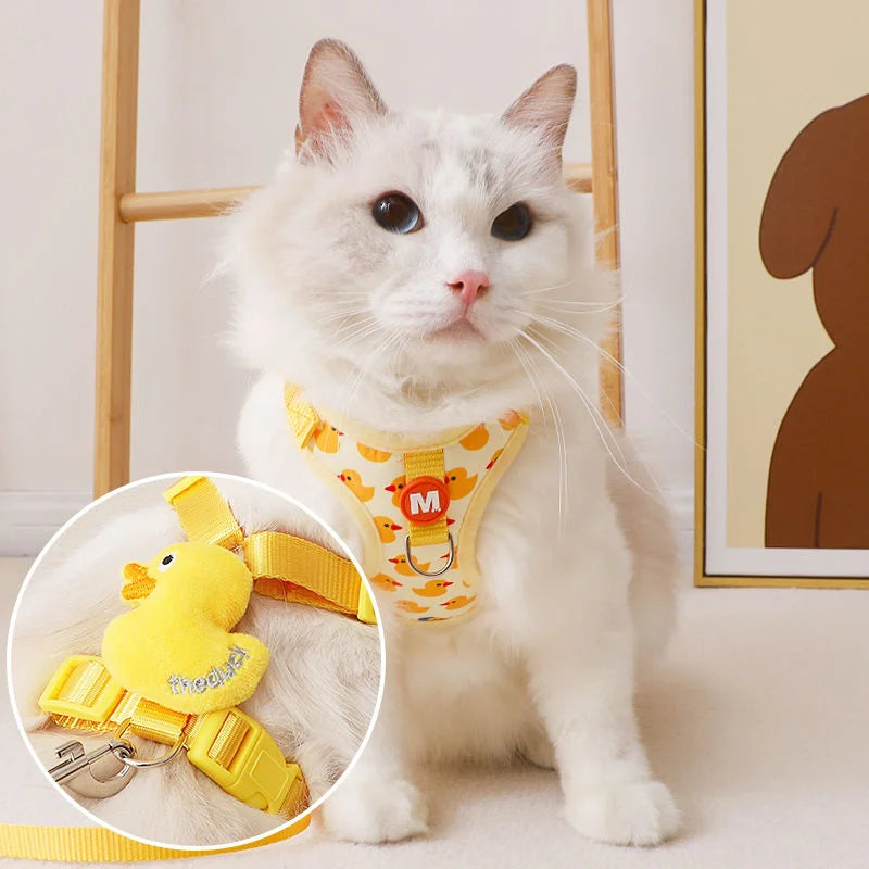 Cartoon Duck Dog Harness and Leash Set Adjustable Puppy Collar Strap Pet Cat Harness Vest for French Bulldog Walking Accessories