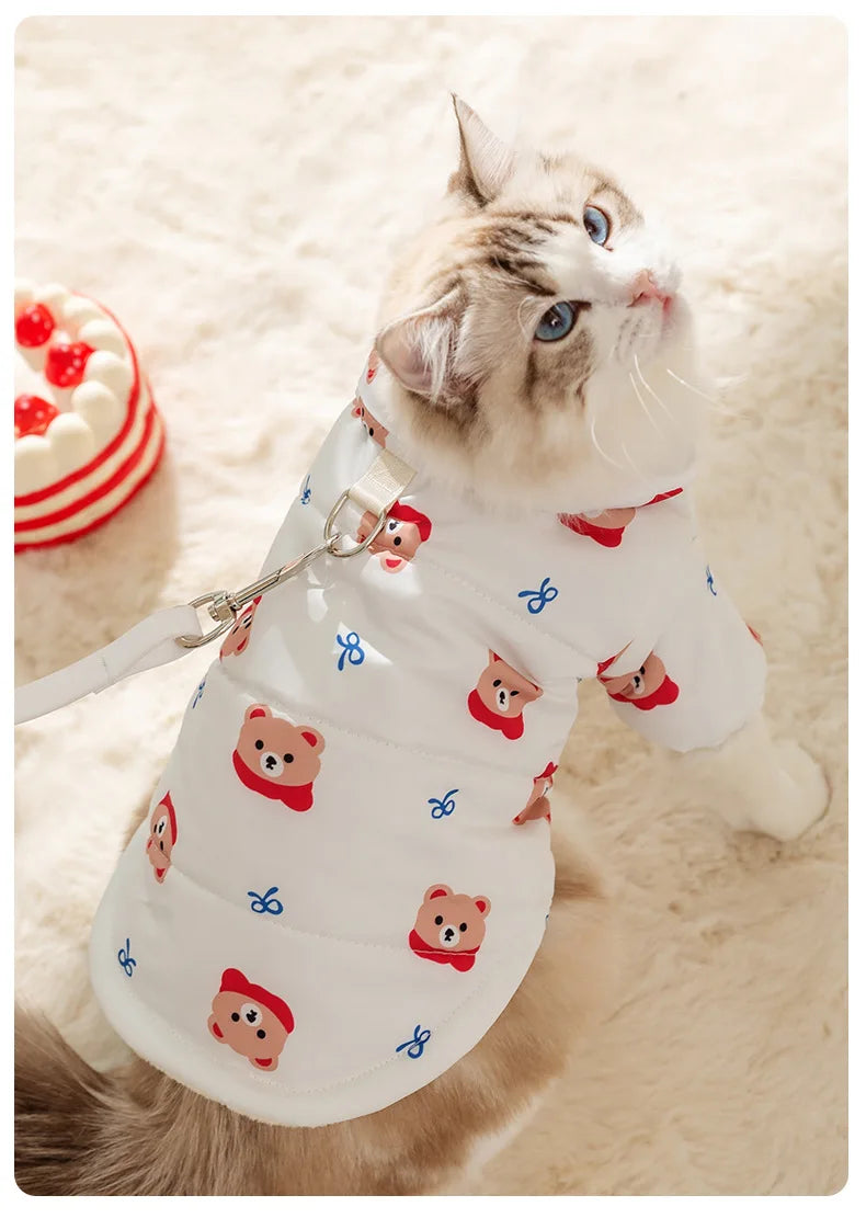 Cute Animal Bear Printed Pet Clothing Winter Dog Cat Cotton Coat Small Dog Teddy Warm Down Coat Cartoon Two legged Dog Clothing