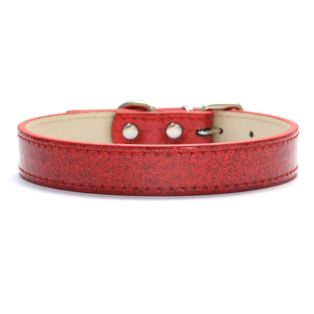 Bling Leather Dog Cat Collar Glitter Material Puppy Neck Strap Collars For Small Medium Large Dogs Accessories Red Pink XS-3XL