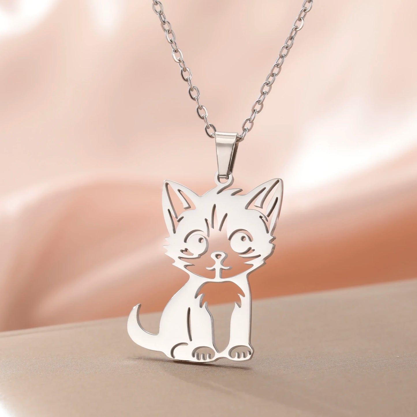 Cazador Cute Little Wild Cat Kitten Pendant Necklace for Women Stainless Steel Jewelry Necklaces Birthday Christmas Gift 2024