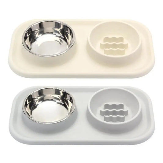 Ergonomic Cat Feeder Double Bowl Stainless Steel Raised Silicone Dog Bowl For Dogs Large No Spill Pet Cat Food Supplies