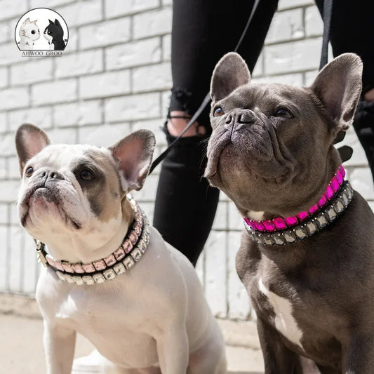 Luxury Dog Collar Rhinestone Pet Necklace PU Leather Adjustable Cat Dog Collar Small Medium Large Dog Pet Accessories Supplies