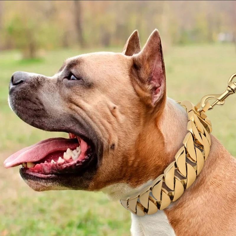 32MM Wide Strong Metal Dog Chain Collars Stainless Steel Dog Choker Pitbull Gold Dog Necklace For Large Dogs