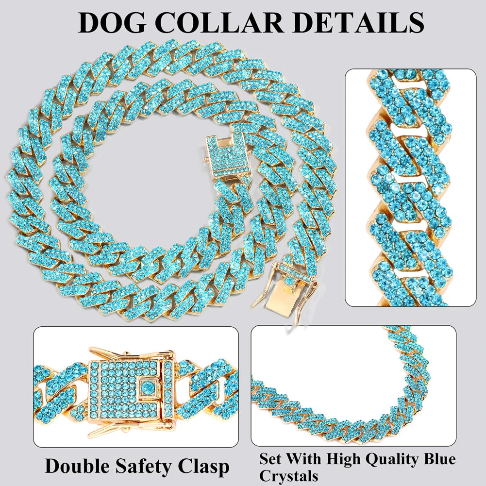 Dog Chain Diamond Cuban Link Chain With Design Secure Buckle Pet Cat Dogs Collar Necklaces Pet Items Accessories