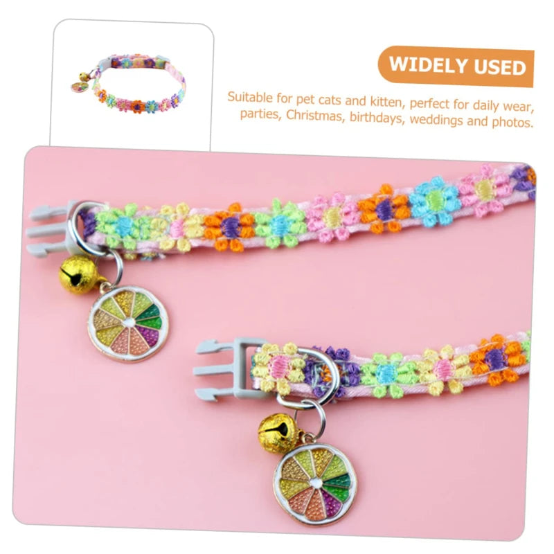 Fashion Rainbow Flower Cat Collar With Bell Kitten Puppy Necklace Adjustable Buckle Colorful Lace Kitten Collar Dog Accessories