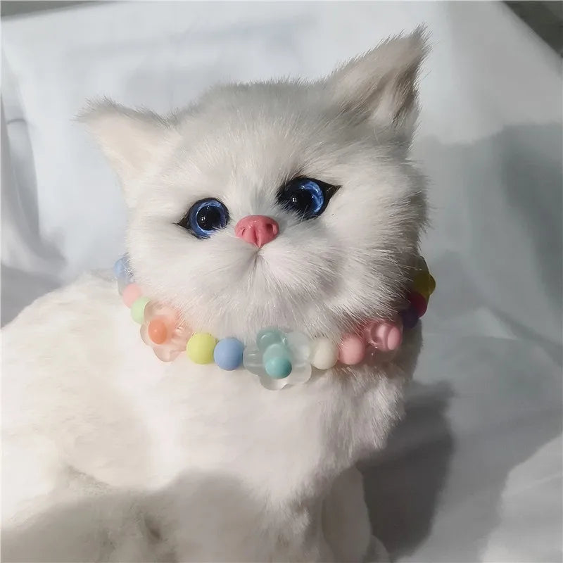 Colorful Pet Jewelry Cat Collar Cute Dog Necklace Pet Pearl Collar Flower Shape Dog Grooming Accessories