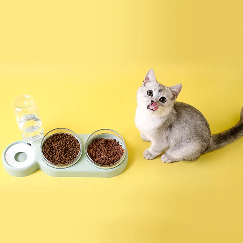 Cat Food Bowl Pet Dog Automatic Feeder With Water Dispenser Drinking For Cat Dog Double Bowl Raised Stand Dish 3 in 1