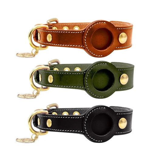 Genuine Leather Airtags Collar Puppy Medium Dog Anti-lost Pet Collar For Apple Airtags Holder Pet Supplies Adjustable Necklace