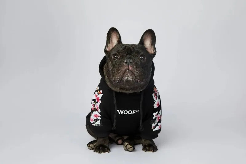 NONOR Dog Clothes WOOF Fashion Sakura Dog Jacket Pet Dog Hoodies Winter French Bulldog Pugs Sports Dog Jacket M-4XL