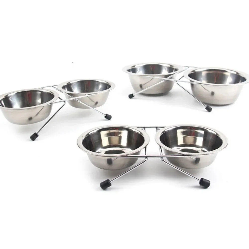 Dog Cat Bowl Stainless Steel Pet Dogs Cat Double Bowls Durable Iron Stand Food Water Dishes Anti Slip Puppy Feeder Pet Supplies