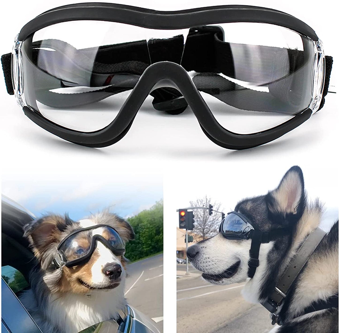 Dog Sunglasses Dog Goggles Adjustable Strap for Travel Skiing and Anti-Fog Dog Snow Goggles Pet Goggles for Medium to Large Dog