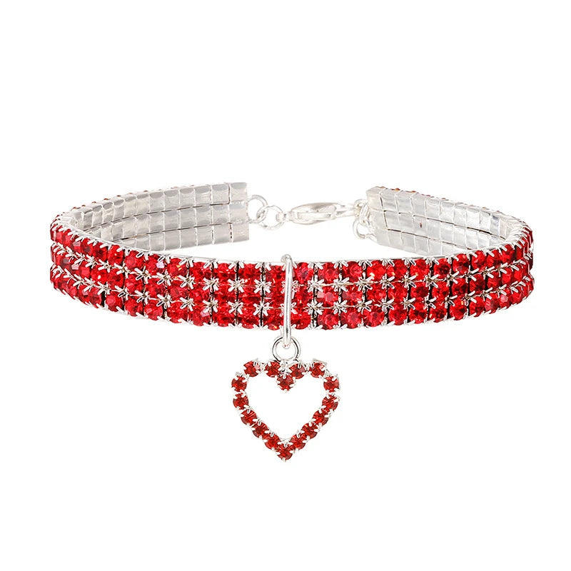 Hollow Heart Pet Dog Necklace Rhinestone Red All Season Adjustable Collar for Cats Gold Chain Small Medium Puppy Collars Jewelry