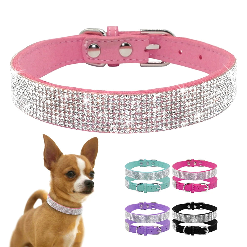 Bling Rhinestone Dog Cat Collars Leather Pet Puppy Kitten Collar Walk Leash Lead For Small Medium Dogs Cats Chihuahua Pug Yorkie