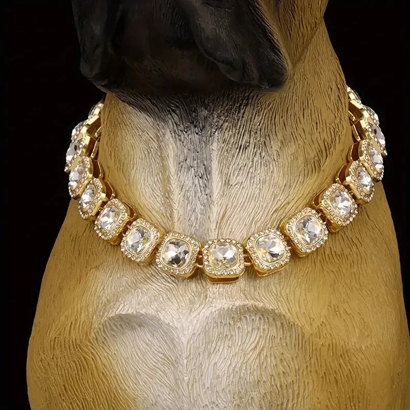 Diamond Dog Collar Bling Diamond Dog Necklace Cuban Gold Chain for Cats Dogs Jewelry Metal Material