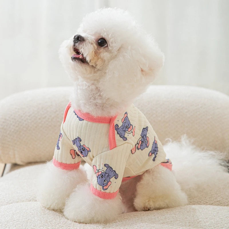 Spring Autumn Clothes for Small Dogs Bottoming Shirt Cartoon Print Pet Cat Vest Bomei Yorkshire Breathable Cotton Puppy Clothing