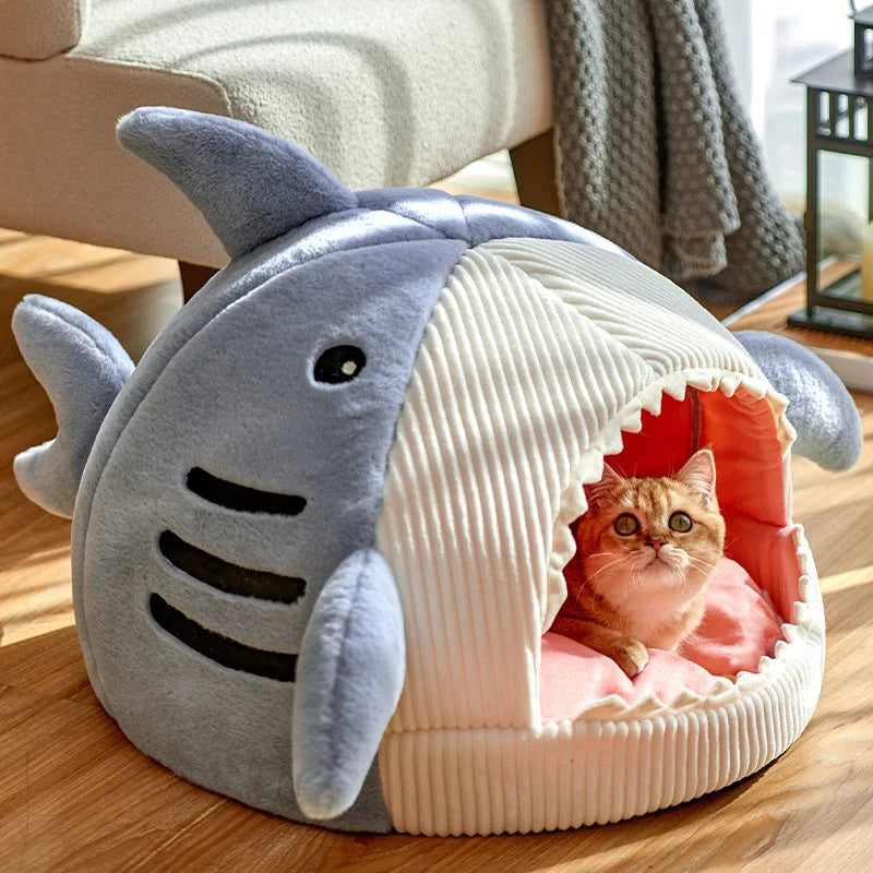 Cartoon Sharks Pet Beds Winter Warm Comfortable Cat Bed Sleeping Mat Soft Plush Puppy Anti-slip Sofa Bed for Small Dogs Cats