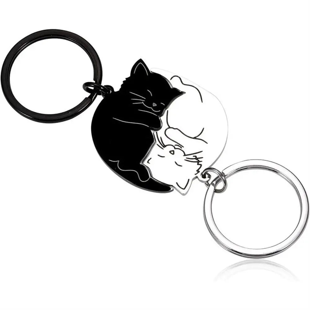 Stainless Steel Couple Keychain Hug Cat Hanging Jewelry Matching Cat Key Ring Pet Lover Bag Pendant Lovers Keyring Husband Wife