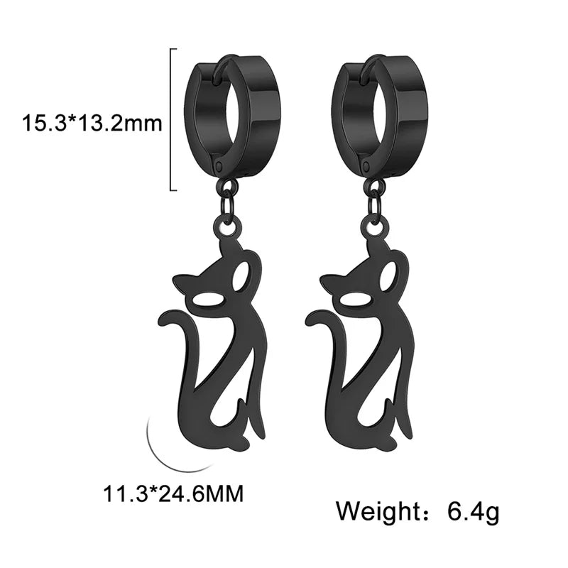 Stainless Steel Earrings for Women Girls Punk Cat Drop Earrings Earring Animal Jewelry Gift