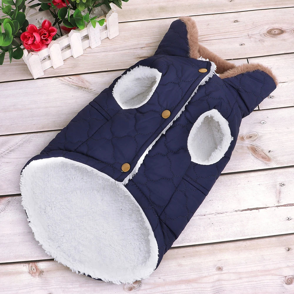 Waterproof Winter Pet Jacket Clothes Super Warm Small Dogs Clothing With Fur Collar Cotton Pet Outfits French Bulldog Coat Vest