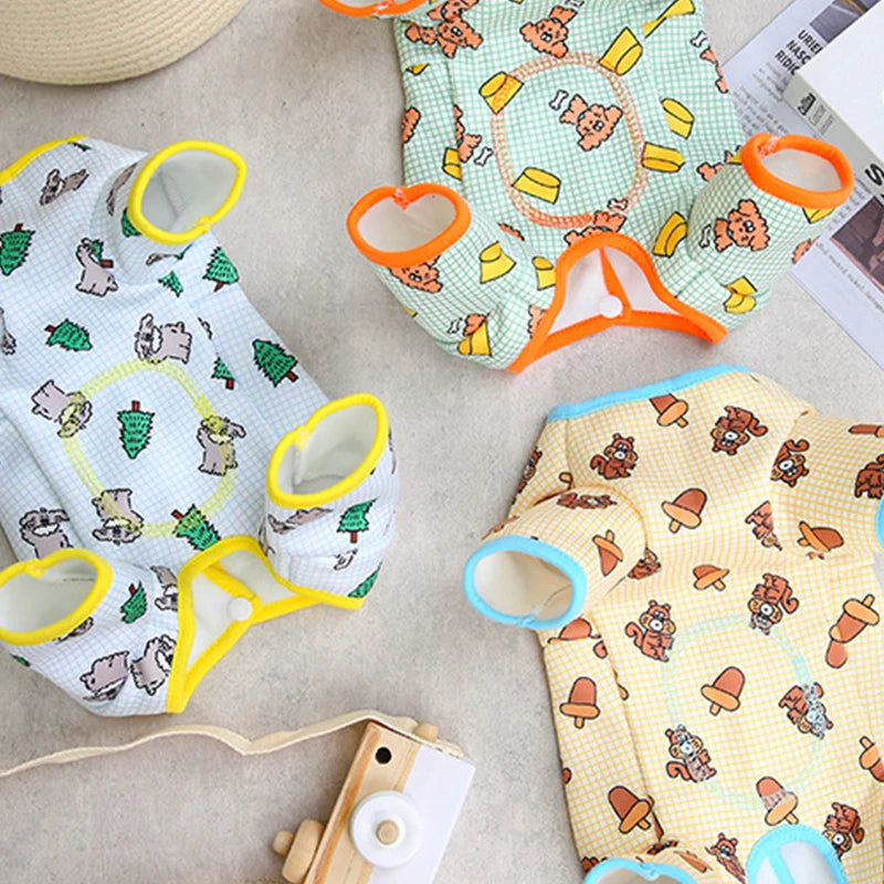 Fashion Pet Dog Clothes for Small Dogs Spring Dog Jumpsuit Cartoon Print Puppy Pajamas Cute Cat Clothing Pet Chihuahua Clothes