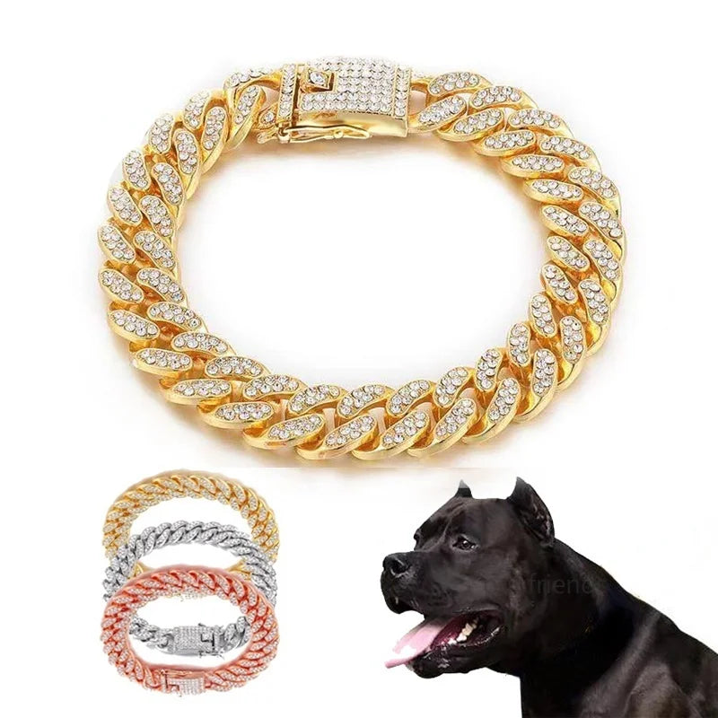 Luxury Designer Dog Collar Bling Diamond Pet Chain for Small Medium Large Dogs Cat Puppy Gold Necklace Jewelry Dog Accessories