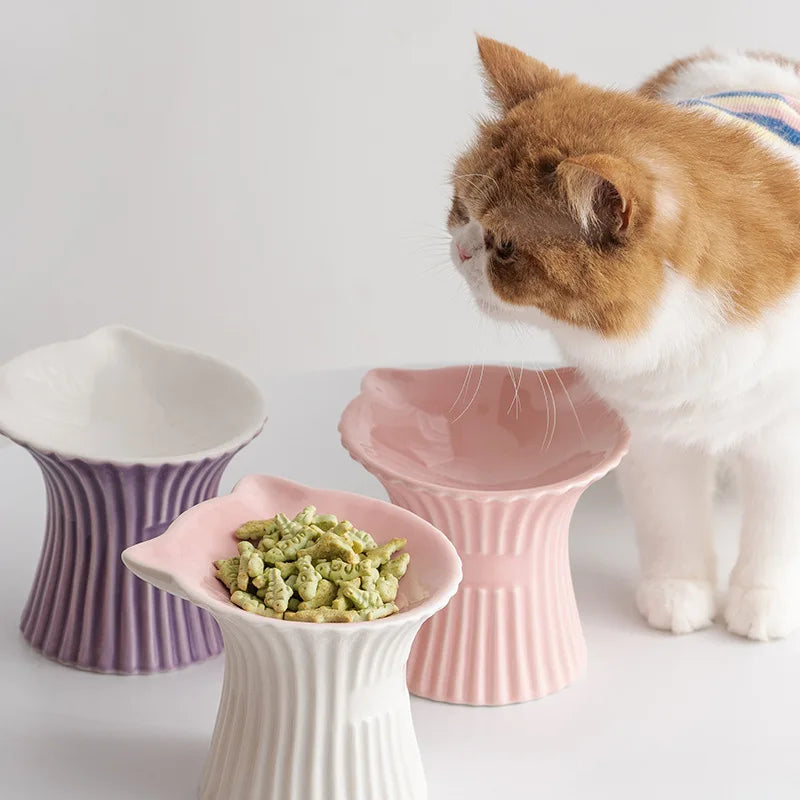 Pet Ceramic Bowl High Legged Food Bowl Neck Protection Cat Dog Water Bowl Feeder Supplies