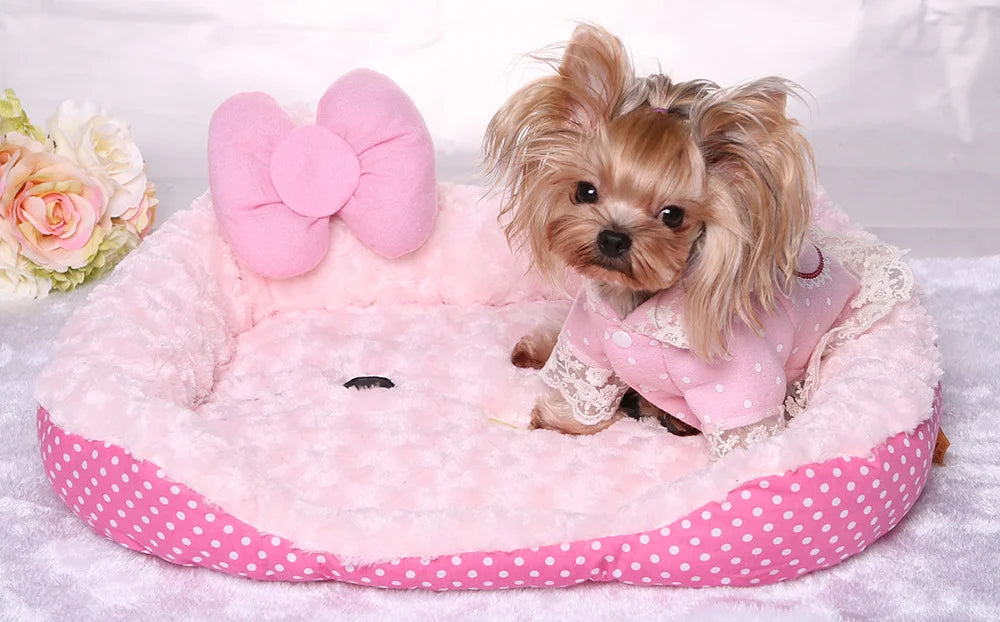 Cute Sanrio Hello Kitty Melody Pink Dog Bed For Pet Small Dogs Kennel Cartoon Embroidered Double Sided Pet House For Yorkies Dog