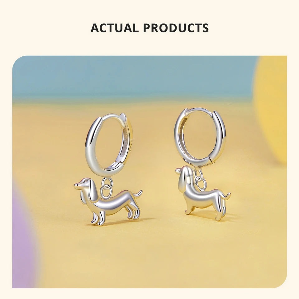 BAMOER 2024 New Arrival 925 Sterling Silver Drop Earrings, White Gold Plated Cute Dog Cat Dangle Hypoallergenic Earrings SCE1757