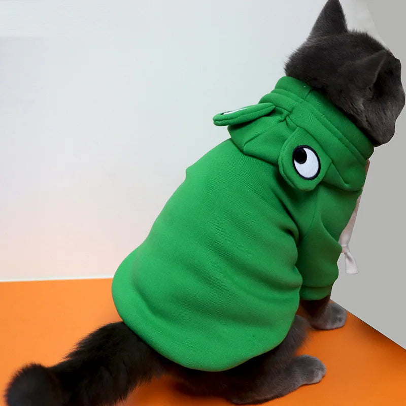 Pet clothing, autumn and winter clothing, frog cat, small and medium-sized dog hooded sweater, fleece dog clothing, pet