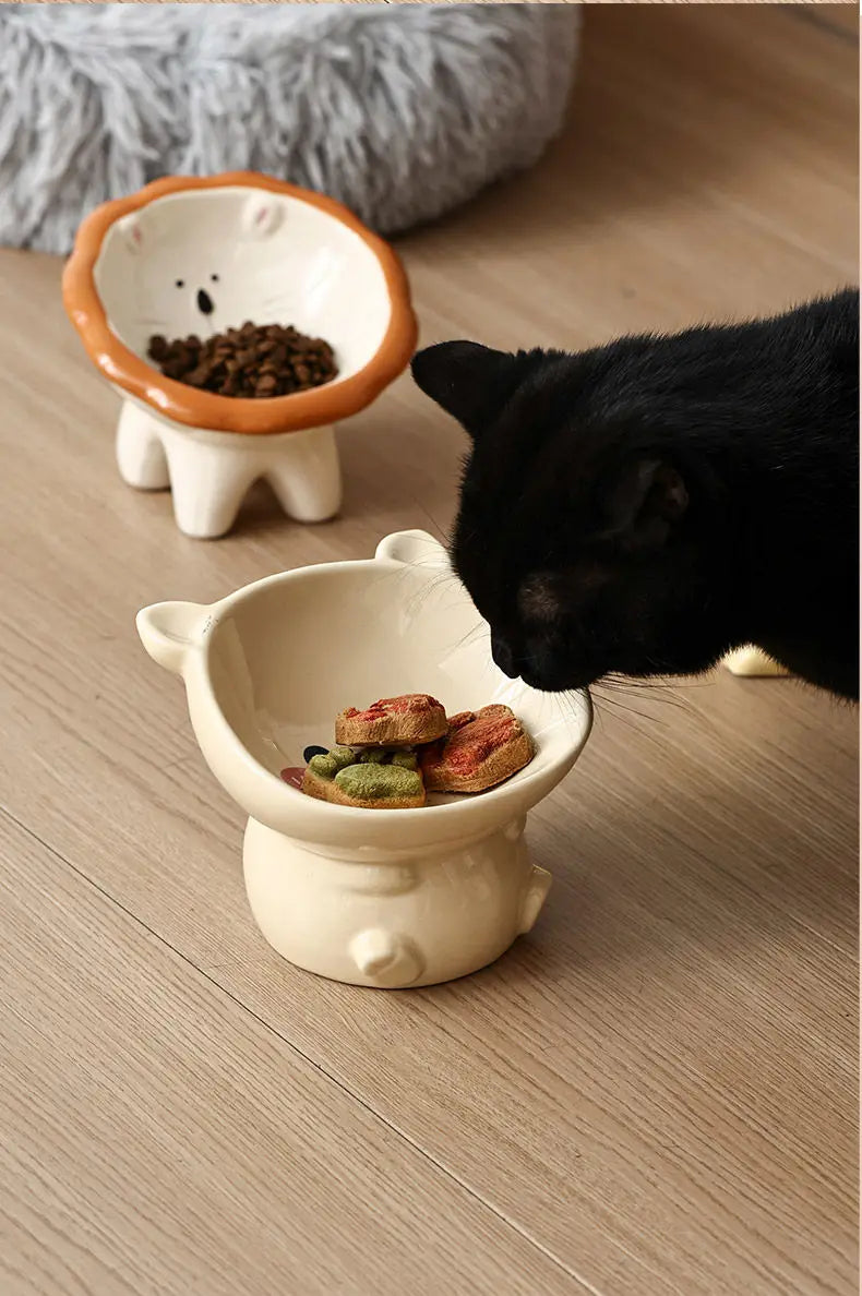 Cute Cartoon Animal Series Ceramic Cat Bowl High Foot Food Bowl Neck Protection Eating Cat Drinking Water Dog Rice Bowl