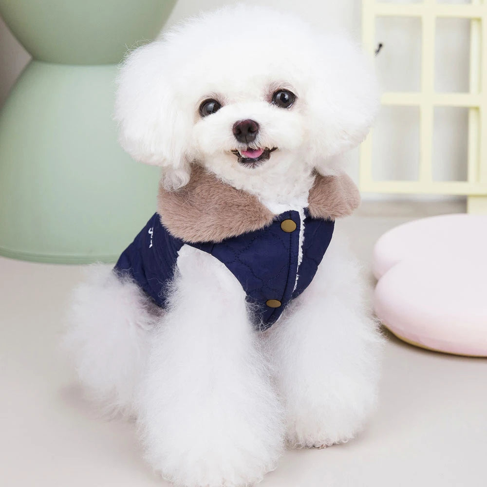 Waterproof Winter Pet Jacket Clothes Super Warm Small Dogs Clothing With Fur Collar Cotton Pet Outfits French Bulldog Coat Vest