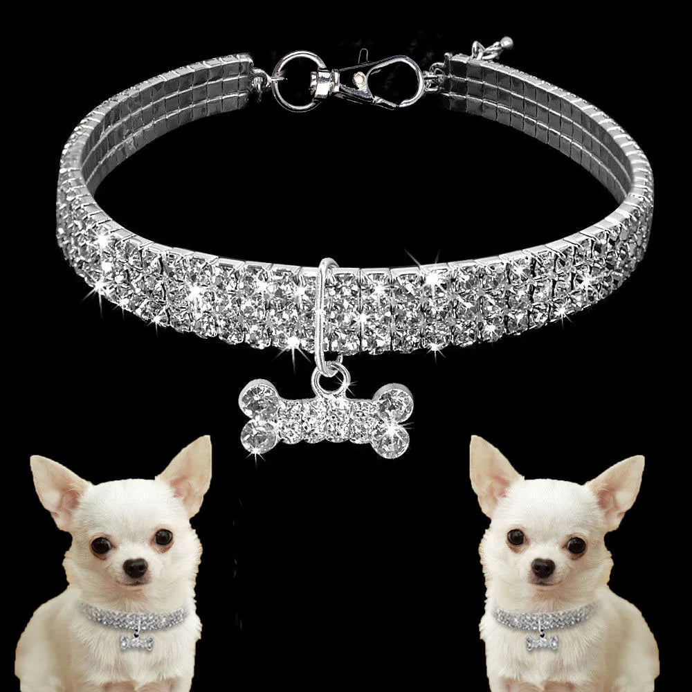 1Pcs Luxury Dog Collar for Big Small Dog Luxury Glitter Jeweled Bone Pendent Luxury Faux Crystal Dog Collar Dog Accessories