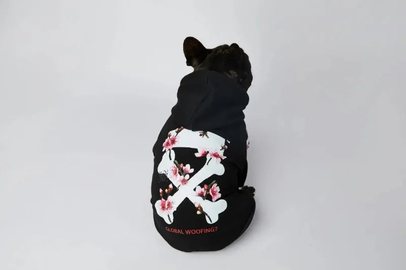 NONOR Dog Clothes WOOF Fashion Sakura Dog Jacket Pet Dog Hoodies Winter French Bulldog Pugs Sports Dog Jacket M-4XL