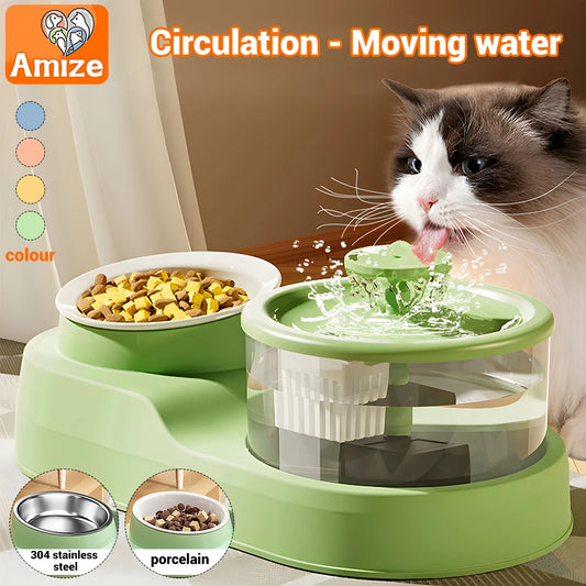 Cat Water Fountain Auto Recirculate Pet Dog Cat Food Bowl Automatic Feeder Drinking Raised Stand Dish Bowls Cats Water Dispenser