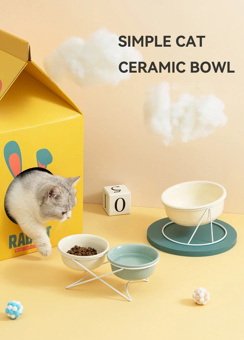 800ml Cat Double Bowls with Stand Small Dogs Ceramic Food Water Feeders 2 Bowl Design Pet Driking Eating Feeding Supplies