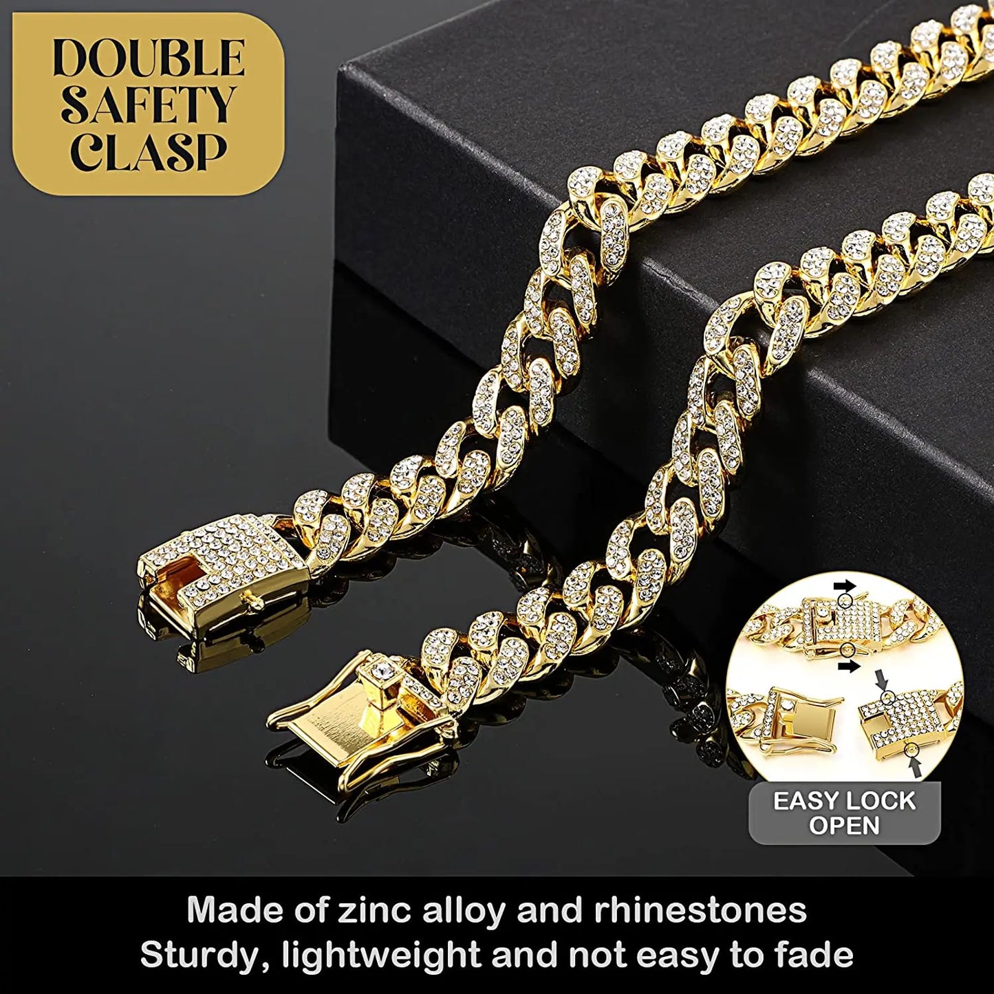 Dog Collars for Small Medium Large Dogs Cat Gold Chain Diamond Cuban Collar with Design Secure Buckle Pet Necklace