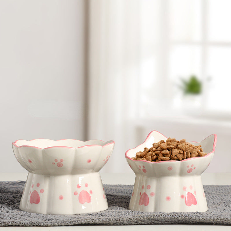 Cat Ceramic Food Bowl Elevated Pet Drinking Eating Feeders  Snack Water Bowls Set Cats Feeding Accessories