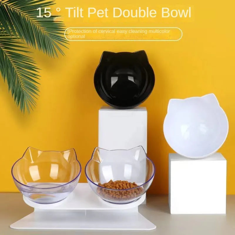 Double Cat Bowl Elevated Non-slip Water Food Feeder With Inclination Stand For Small Cats Pet Kitten Drinking Supplies