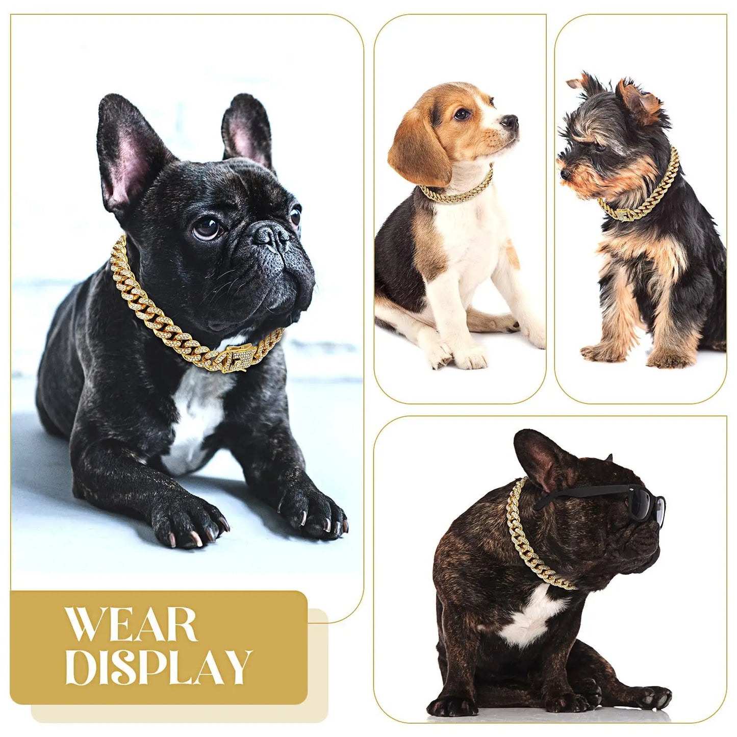 Dog Collars for Small Medium Large Dogs Cat Gold Chain Diamond Cuban Collar with Design Secure Buckle Pet Necklace