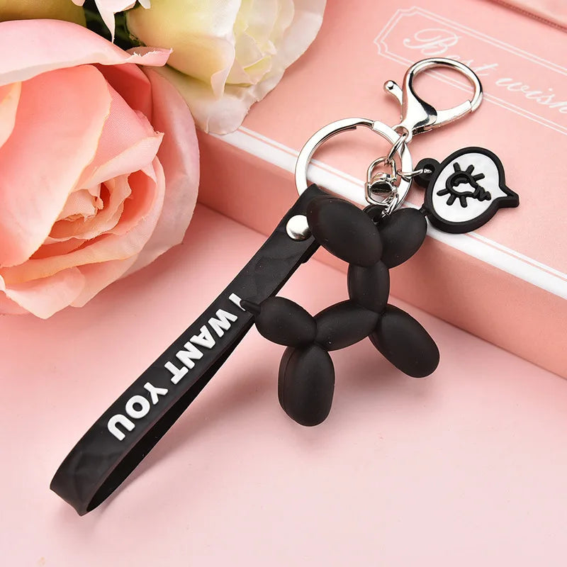 2022 New Fashion Stereo Cute Balloon Dog Keychain Key ring Creative Cartoon Mobile Phone Bag Car Pendant Fun Keychain