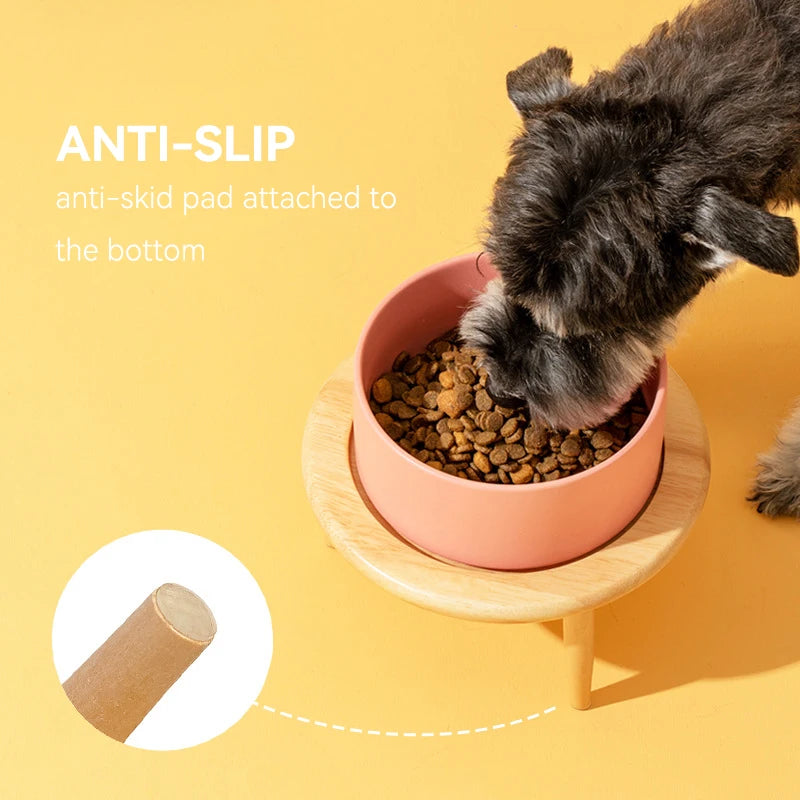 850ml Dog Food Water Bowl Elevated Cat Drinking Eating Feeding Bowls with Wooden Stand Pet Ceramic Feeder with Removable Base