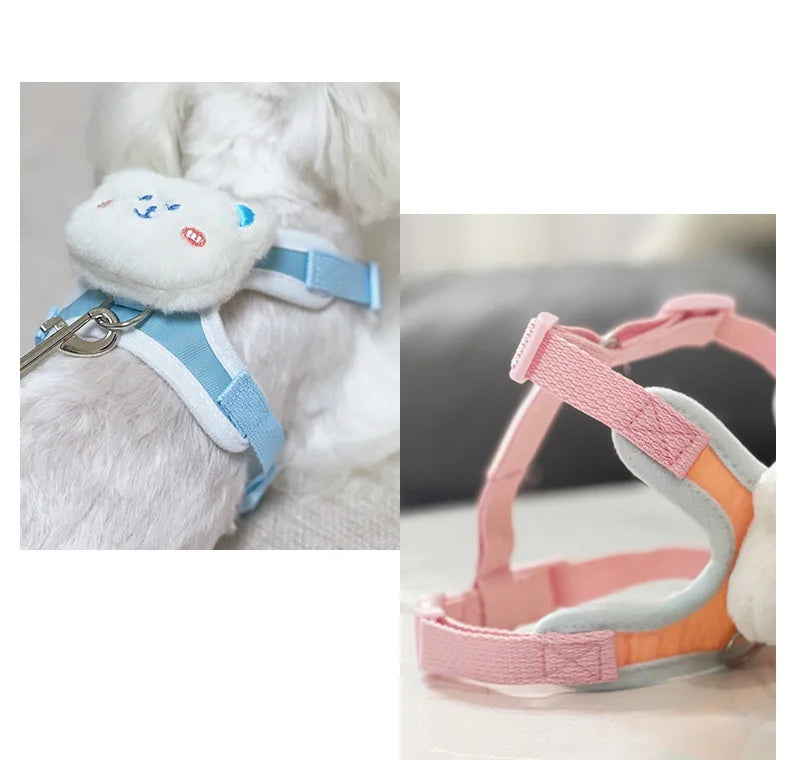 Cute Bear Solid Pet Dog Leash Set Nylon Durable 150cm Harness Collar for Cats Walking Anti Lost Chihuahua York Dog Accessories