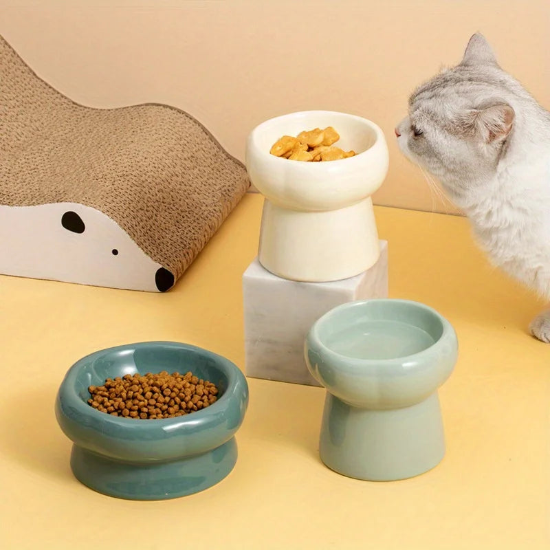 Ceramic Pet Bowls Cat High Foot Ceramics Bowls Dog Food Water Feeder Pet Drinking Eating Dishes Cats Puppy Elevated Feeding Bowl