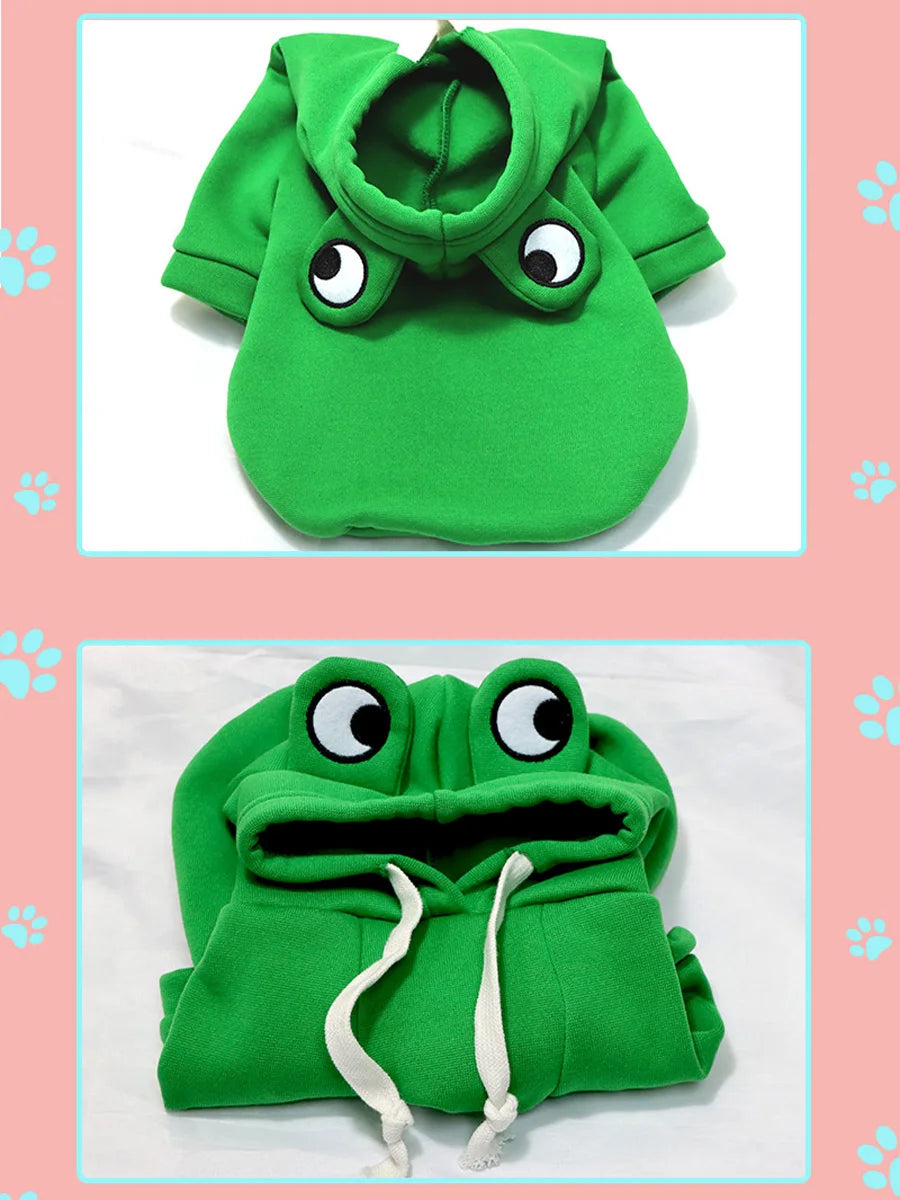 Pet clothing, autumn and winter clothing, frog cat, small and medium-sized dog hooded sweater, fleece dog clothing, pet